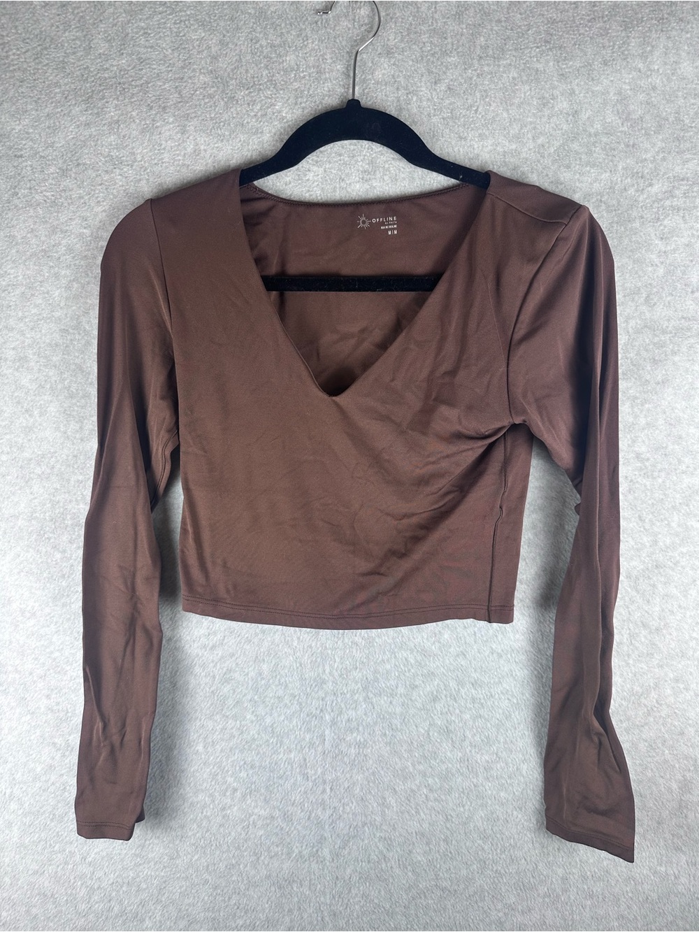 Offline by Aerie Cropped V-Neck Long Sleeve Top - Brown